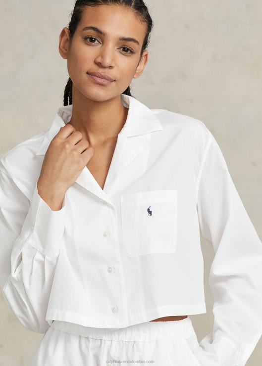 conjunto de pijama de popelina con top corto y bóxer mujer nube blanca Ralph Lauren 2XR2V3015