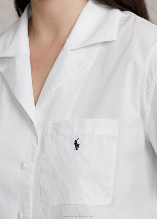 conjunto de pijama de popelina con top corto y bóxer mujer nube blanca Ralph Lauren 2XR2V3015