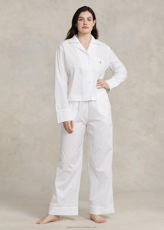 conjunto de pijama de popelina de manga larga mujer nube blanca Ralph Lauren 2XR2V3013