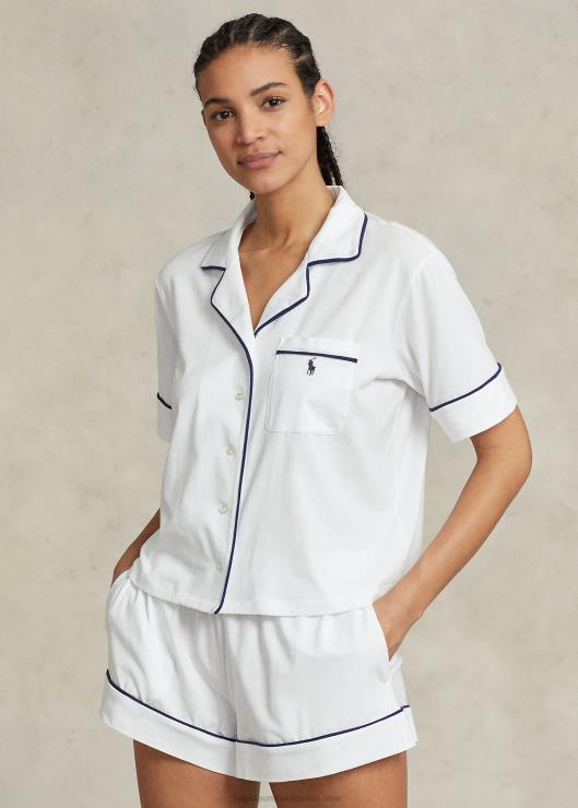 conjunto de pijama de punto de manga corta mujer nube blanca Ralph Lauren 2XR2V3006
