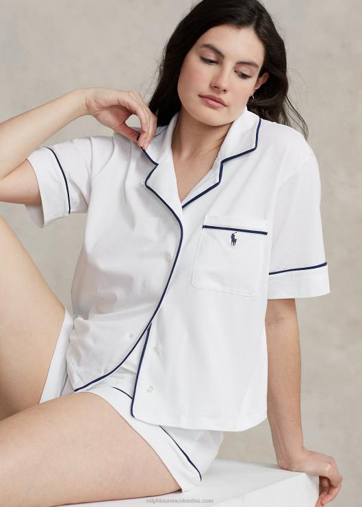 conjunto de pijama de punto de manga corta mujer nube blanca Ralph Lauren 2XR2V3006