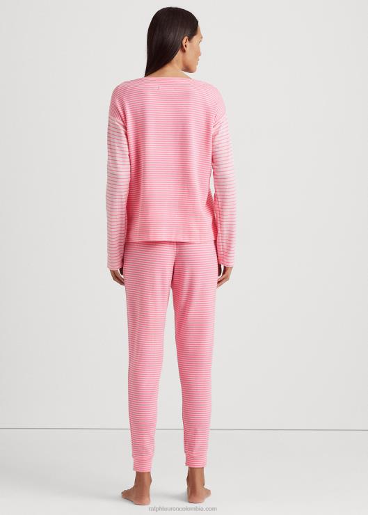 conjunto de pijama jogger de rizo francés a rayas mujer estampado rosa Ralph Lauren 2XR2V4150
