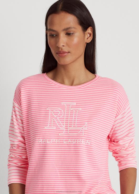 conjunto de pijama jogger de rizo francés a rayas mujer estampado rosa Ralph Lauren 2XR2V4150