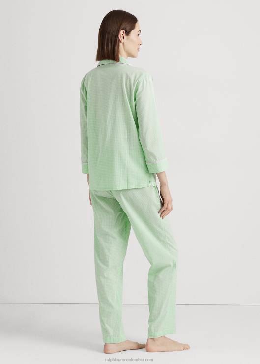 juego de dormir de jardinero de mezcla de algodón a cuadros mujer novela verde Ralph Lauren 2XR2V4136