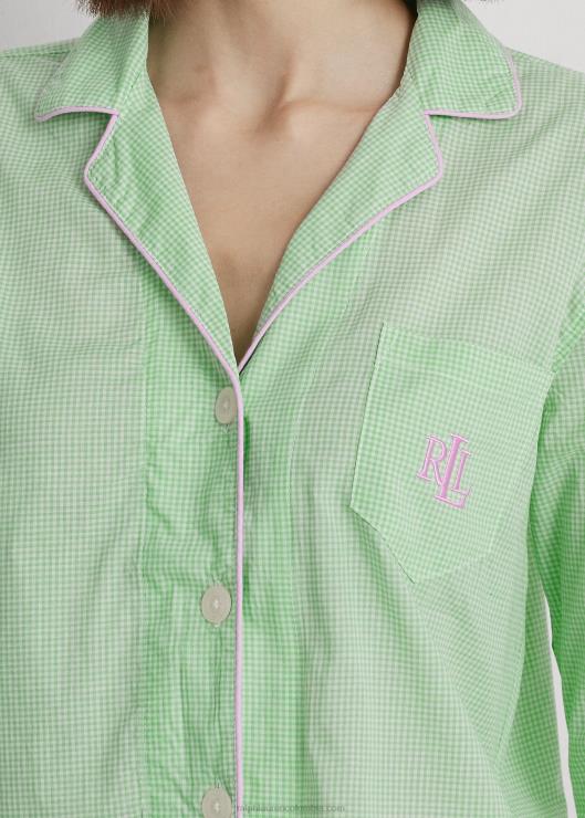 juego de dormir de jardinero de mezcla de algodón a cuadros mujer novela verde Ralph Lauren 2XR2V4136