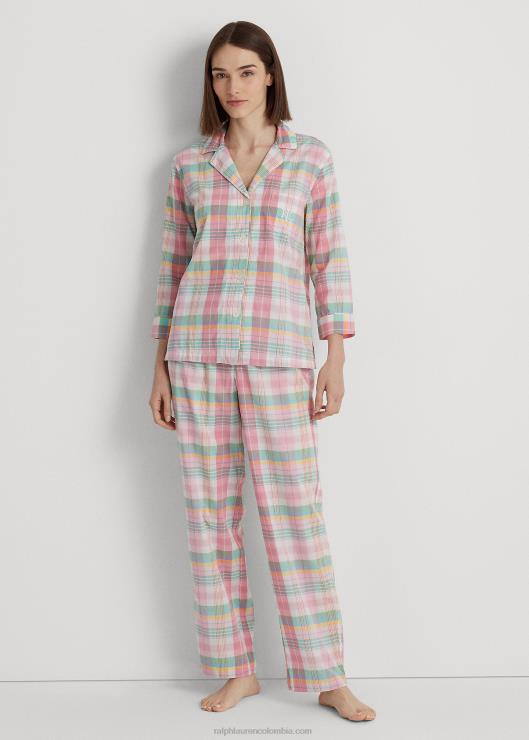 juego de dormir de jardinero de mezcla de algodón a cuadros mujer tela escocesa rosa Ralph Lauren 2XR2V4464