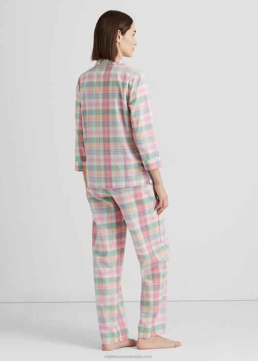 juego de dormir de jardinero de mezcla de algodón a cuadros mujer tela escocesa rosa Ralph Lauren 2XR2V4464