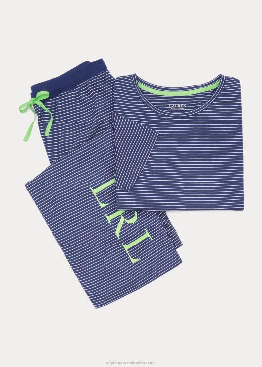 pijama de jersey a rayas con logo mujer raya azul marino Ralph Lauren 2XR2V9418