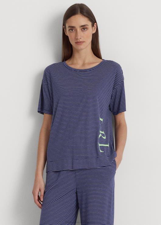 pijama de jersey a rayas con logo mujer raya azul marino Ralph Lauren 2XR2V9418