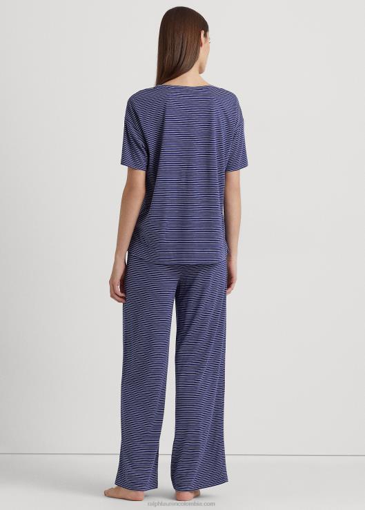 pijama de jersey a rayas con logo mujer raya azul marino Ralph Lauren 2XR2V9418