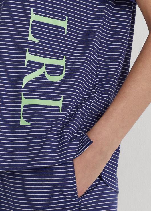 pijama de jersey a rayas con logo mujer raya azul marino Ralph Lauren 2XR2V9418