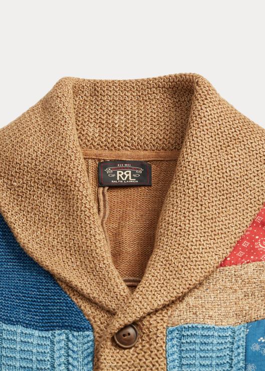 cárdigan añil con patchwork y cuello esmoquin mujer marrón multi Ralph Lauren 2XR2V3647