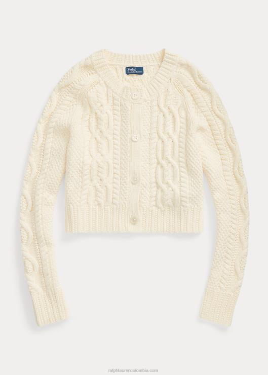 cárdigan corto de punto de aran mujer crema de pergamino Ralph Lauren 2XR2V3085