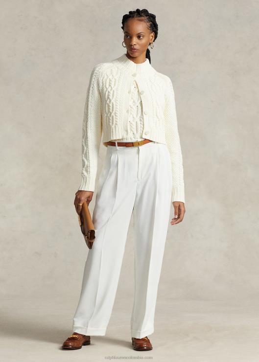 cárdigan corto de punto de aran mujer crema de pergamino Ralph Lauren 2XR2V3085