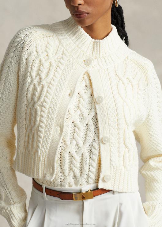 cárdigan corto de punto de aran mujer crema de pergamino Ralph Lauren 2XR2V3085