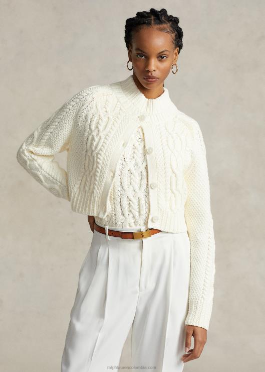 cárdigan corto de punto de aran mujer crema de pergamino Ralph Lauren 2XR2V3085