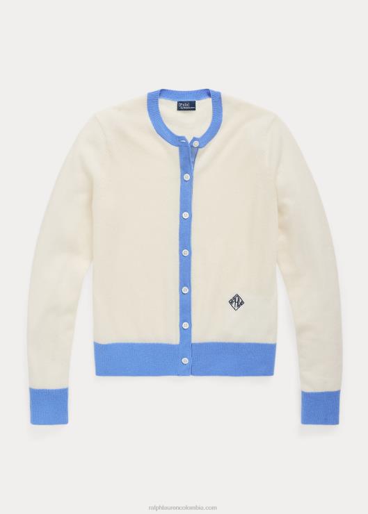 cárdigan de cachemir con escudo mujer crema/azul isla puerto Ralph Lauren 2XR2V3114