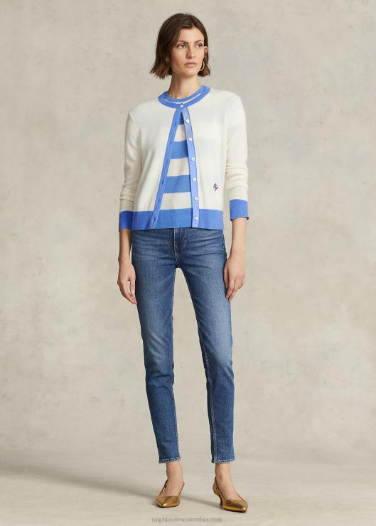 cárdigan de cachemir con escudo mujer crema/azul isla puerto Ralph Lauren 2XR2V3114