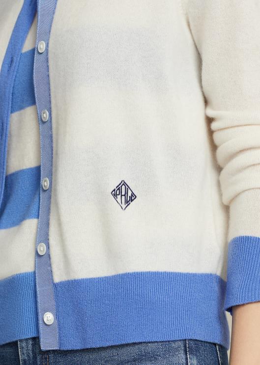 cárdigan de cachemir con escudo mujer crema/azul isla puerto Ralph Lauren 2XR2V3114