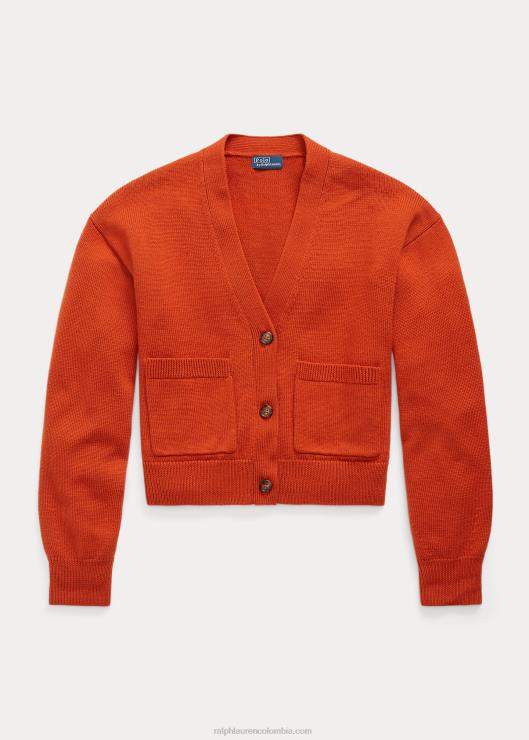 cárdigan de lana merina con cuello de pico mujer cielo profundo del atardecer Ralph Lauren 2XR2V9208