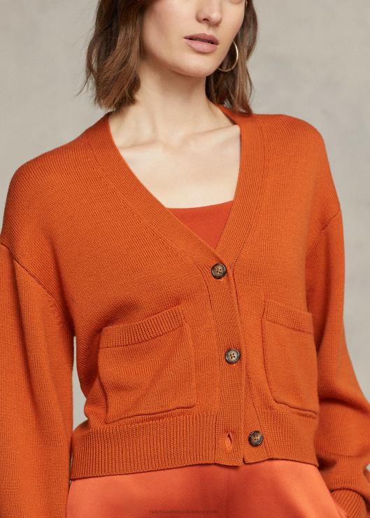 cárdigan de lana merina con cuello de pico mujer cielo profundo del atardecer Ralph Lauren 2XR2V9208