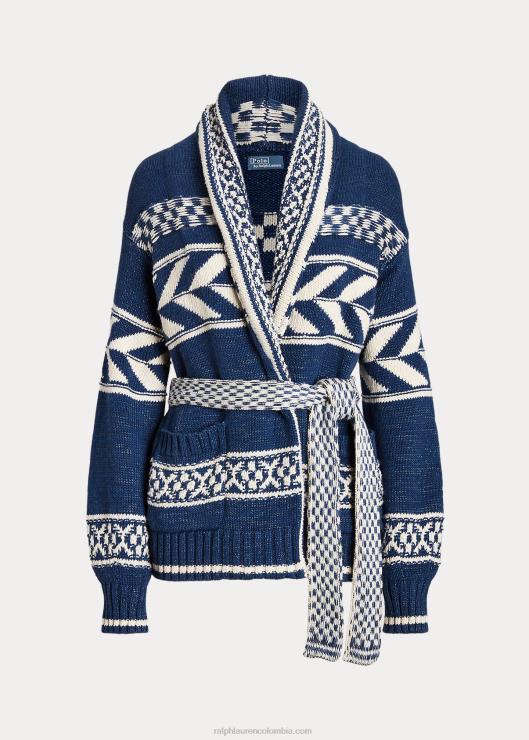 cárdigan de lino y algodón con rayas geográficas mujer azul marino multi Ralph Lauren 2XR2V3054
