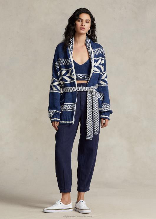 cárdigan de lino y algodón con rayas geográficas mujer azul marino multi Ralph Lauren 2XR2V3054