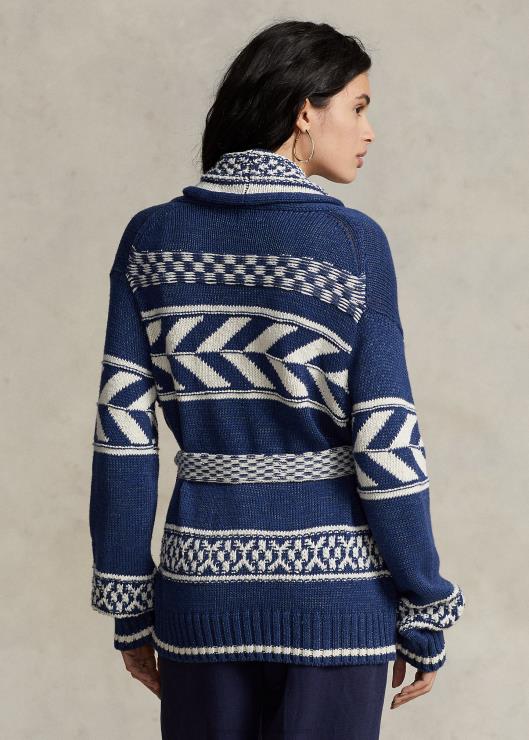 cárdigan de lino y algodón con rayas geográficas mujer azul marino multi Ralph Lauren 2XR2V3054