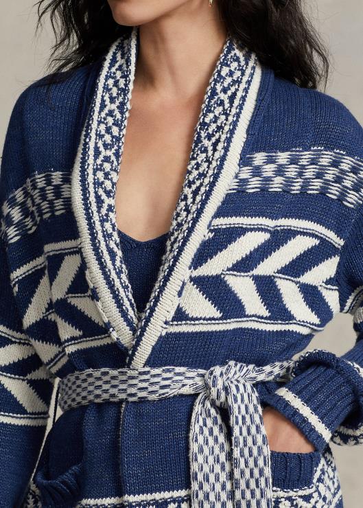 cárdigan de lino y algodón con rayas geográficas mujer azul marino multi Ralph Lauren 2XR2V3054