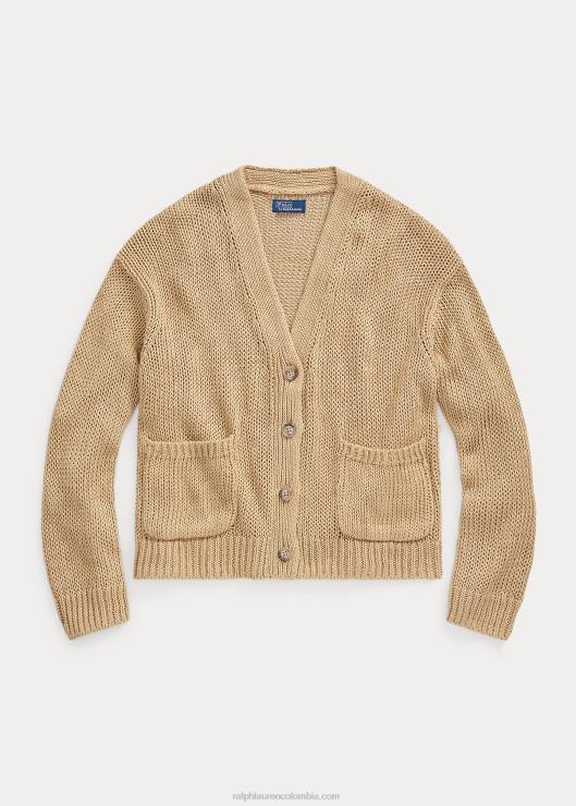 cárdigan de mezcla de lino con cuello en V mujer arena basica Ralph Lauren 2XR2V2936