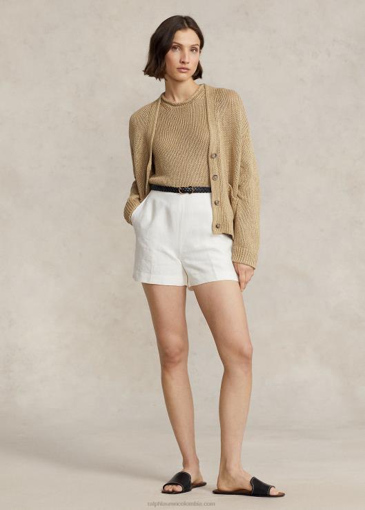 cárdigan de mezcla de lino con cuello en V mujer arena basica Ralph Lauren 2XR2V2936