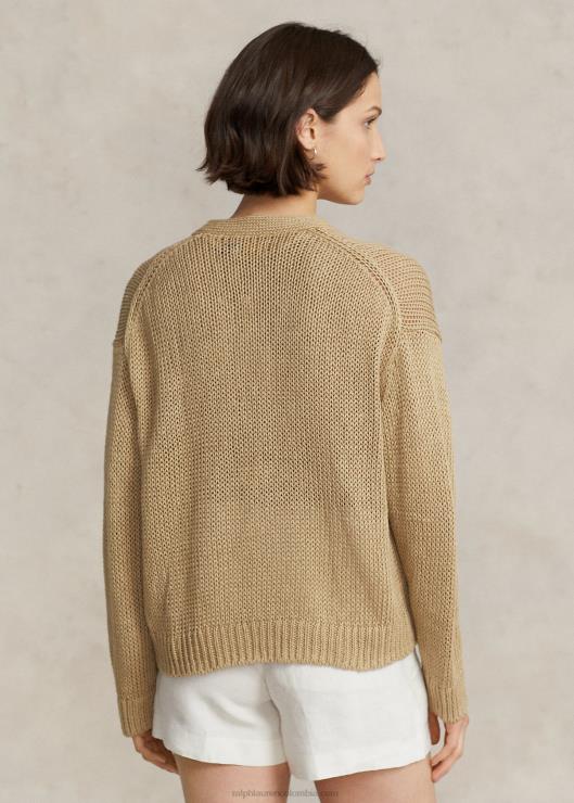 cárdigan de mezcla de lino con cuello en V mujer arena basica Ralph Lauren 2XR2V2936