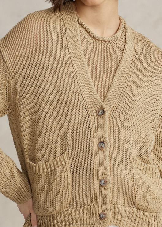 cárdigan de mezcla de lino con cuello en V mujer arena basica Ralph Lauren 2XR2V2936