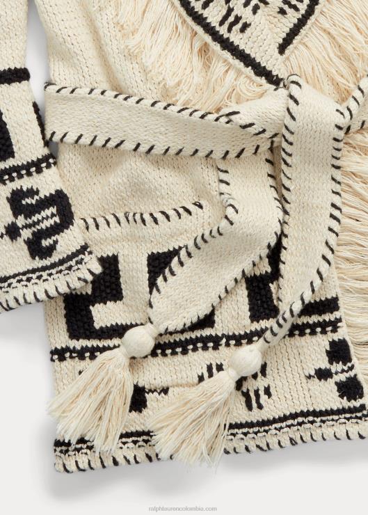 cárdigan tejido a mano de lino y algodón con flecos mujer crema/negro Ralph Lauren 2XR2V3619