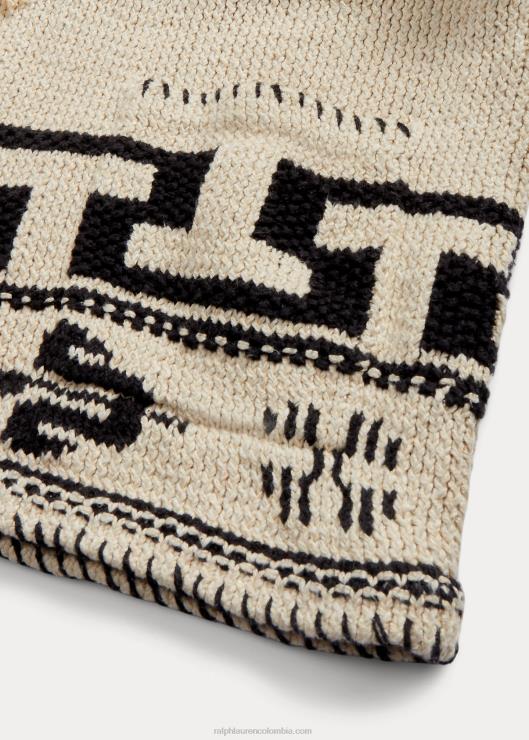 cárdigan tejido a mano de lino y algodón con flecos mujer crema/negro Ralph Lauren 2XR2V3619