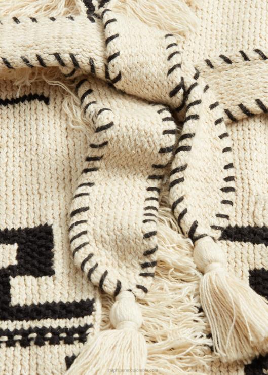 cárdigan tejido a mano de lino y algodón con flecos mujer crema/negro Ralph Lauren 2XR2V3619