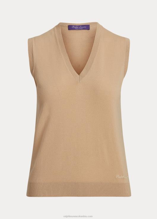 chaleco de lana merino mujer bronceado de lujo Ralph Lauren 2XR2V3544