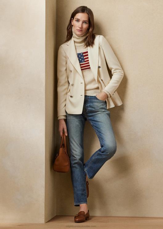 jersey de cachemir con bandera y cuello alto mujer crema con bandera Ralph Lauren 2XR2V9353
