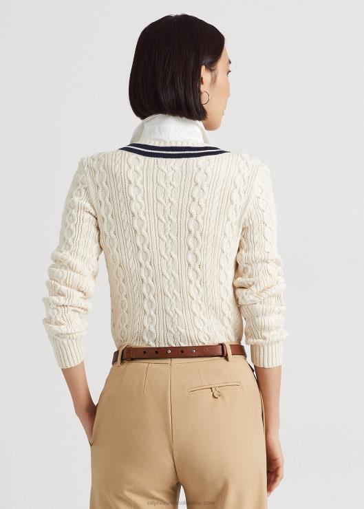 jersey de críquet tejido de ochos mujer crema mascarpone/azul marino Ralph Lauren 2XR2V4005