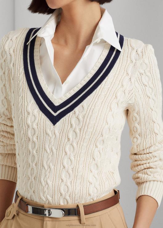 jersey de críquet tejido de ochos mujer crema mascarpone/azul marino Ralph Lauren 2XR2V4005