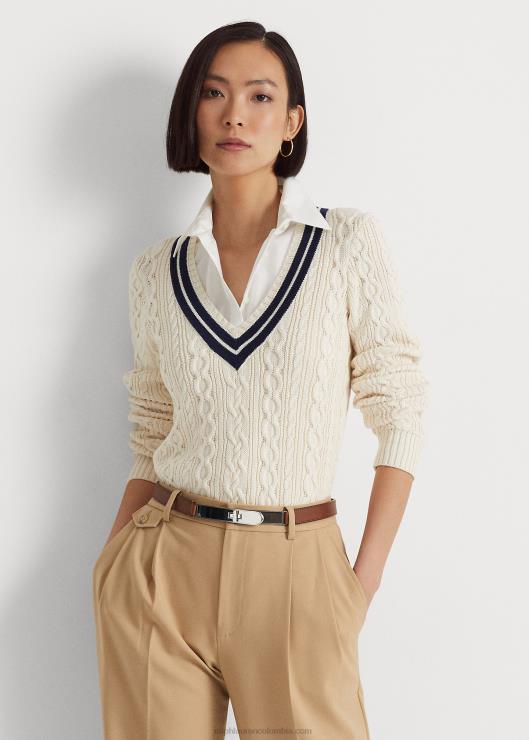 jersey de críquet tejido de ochos mujer crema mascarpone/azul marino Ralph Lauren 2XR2V4005