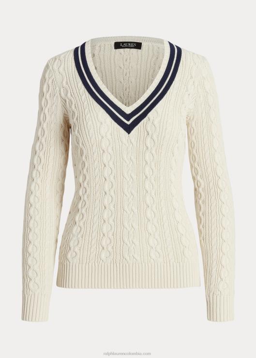 jersey de críquet tejido de ochos mujer crema mascarpone/azul marino Ralph Lauren 2XR2V4378