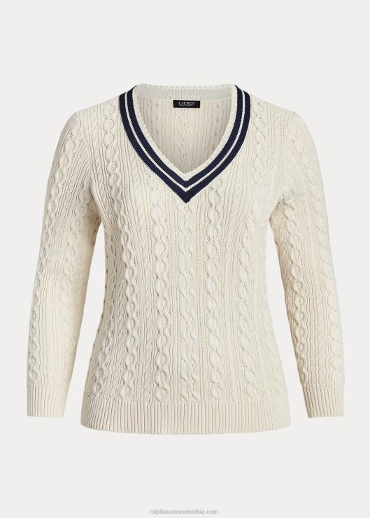 jersey de críquet tejido de ochos mujer crema mascarpone/azul marino Ralph Lauren 2XR2V4639