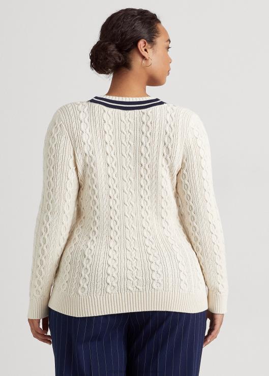 jersey de críquet tejido de ochos mujer crema mascarpone/azul marino Ralph Lauren 2XR2V4639