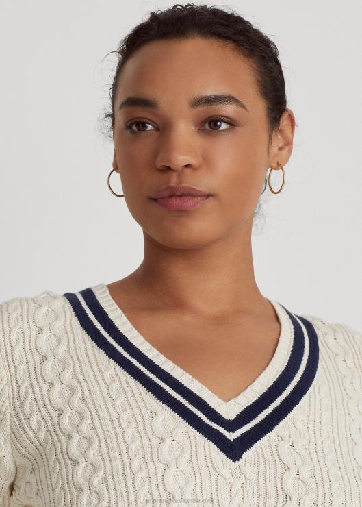 jersey de críquet tejido de ochos mujer crema mascarpone/azul marino Ralph Lauren 2XR2V4639