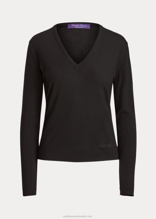 jersey de lana de manga larga con cuello de pico mujer negro Ralph Lauren 2XR2V9125