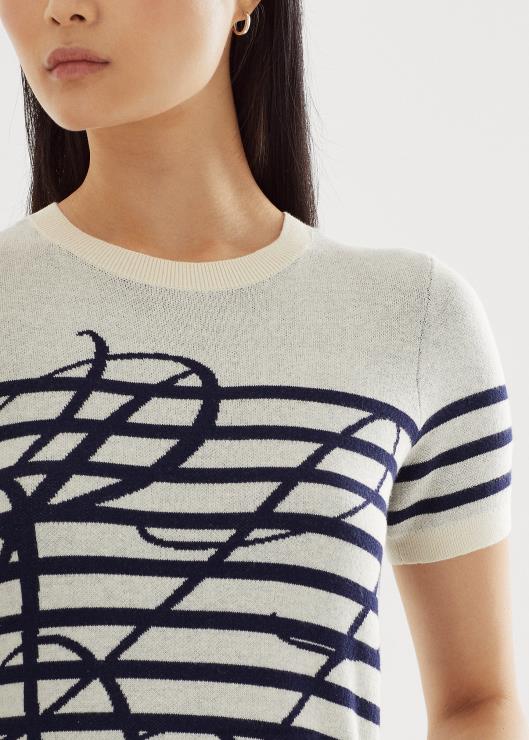 jersey de manga corta con rayas del logo mujer crema mascarpone/azul marino Ralph Lauren 2XR2V3996