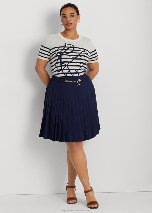 jersey de manga corta con rayas del logo mujer crema mascarpone/azul marino Ralph Lauren 2XR2V4629