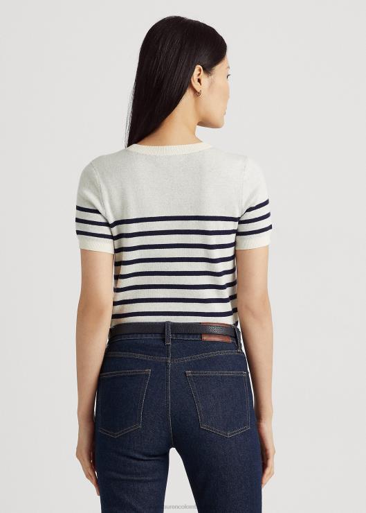 jersey de manga corta con rayas del logo mujer crema mascarpone/azul marino Ralph Lauren 2XR2V9479
