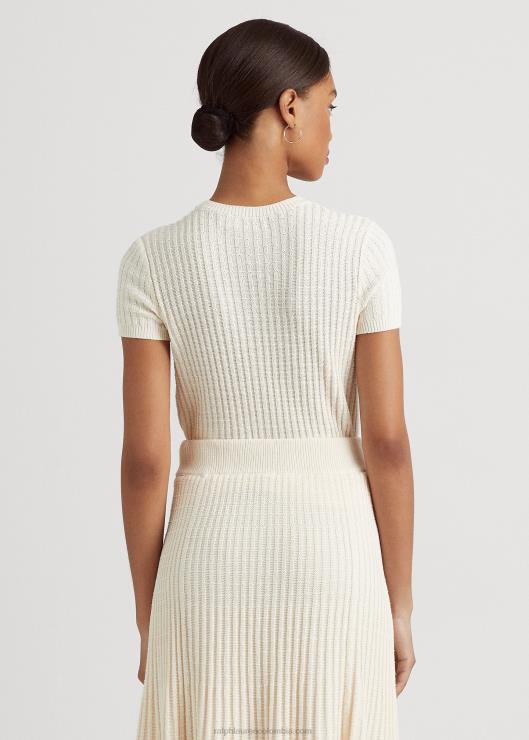 jersey de manga corta de lino y algodón mujer crema de mascarpone Ralph Lauren 2XR2V4824